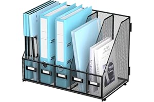 SUPEASY Organiseur de bureau en métal avec 5 compartiments verticaux pour bureau, espace de travail à domicile, bureau, noir 