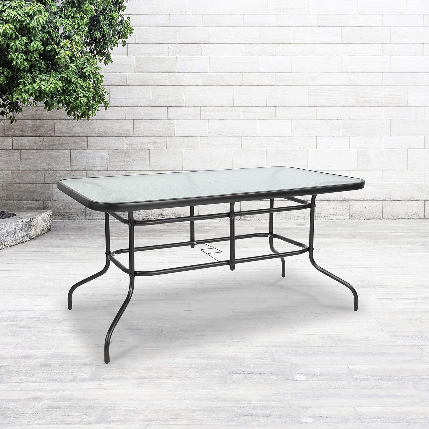Flash Furniture 31.5" x 55" Rectangular Tempered Glass Metal Table : Garden & Outdoor