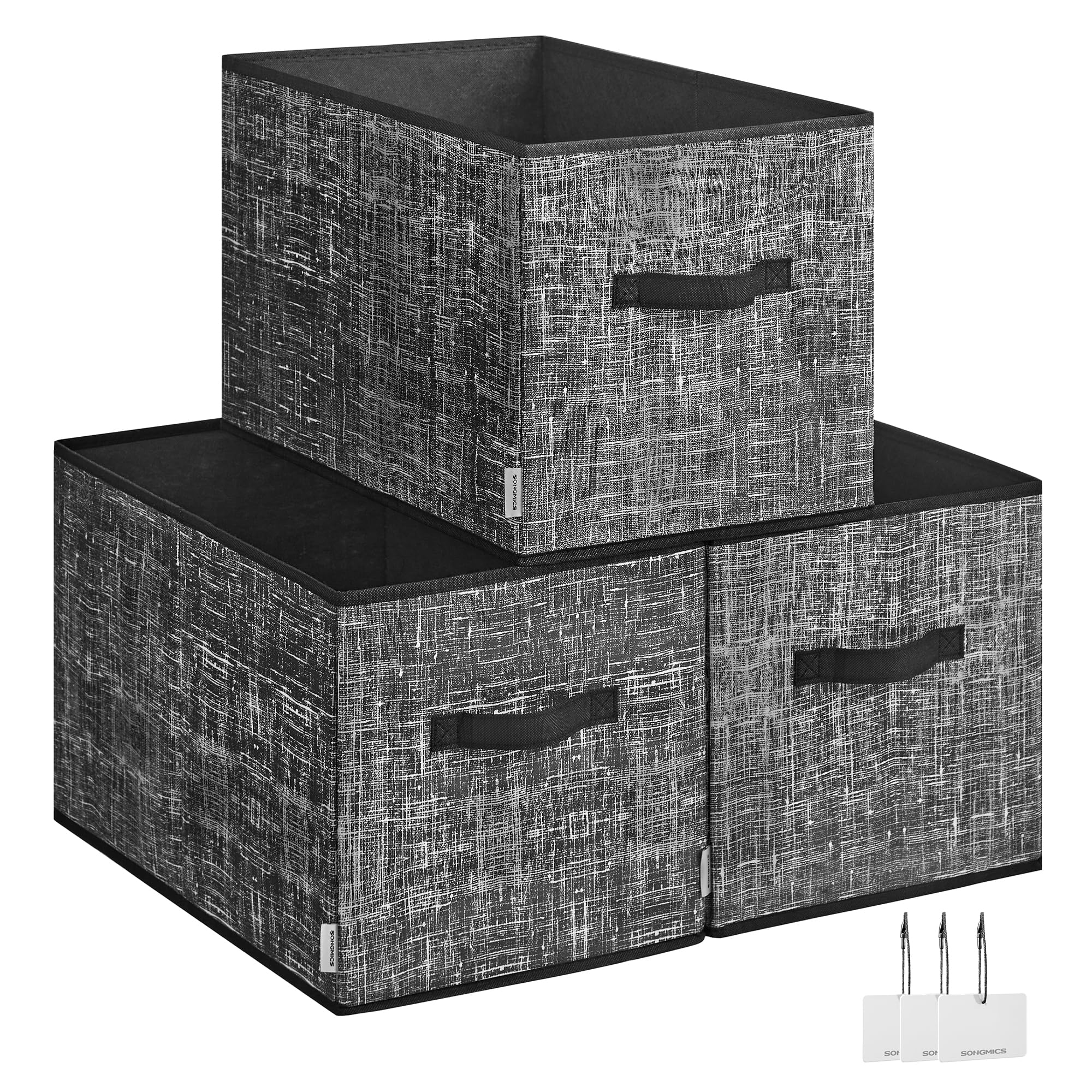 SONGMICS Storage Cubes, 19.7 x 11.8 x 11.8 Inches Non-Woven Fabric Bins with Double Handles, Set of 3, Closet Organizers for Shelves, Foldable, for Clothes, Ink Black UROB450B01
