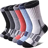 DOSKONI Kids Merino Wool Hiking Socks Boys Girls Toddlers Winter Warm Thick Thermal Cushion Crew Gift Socks 6 Pairs