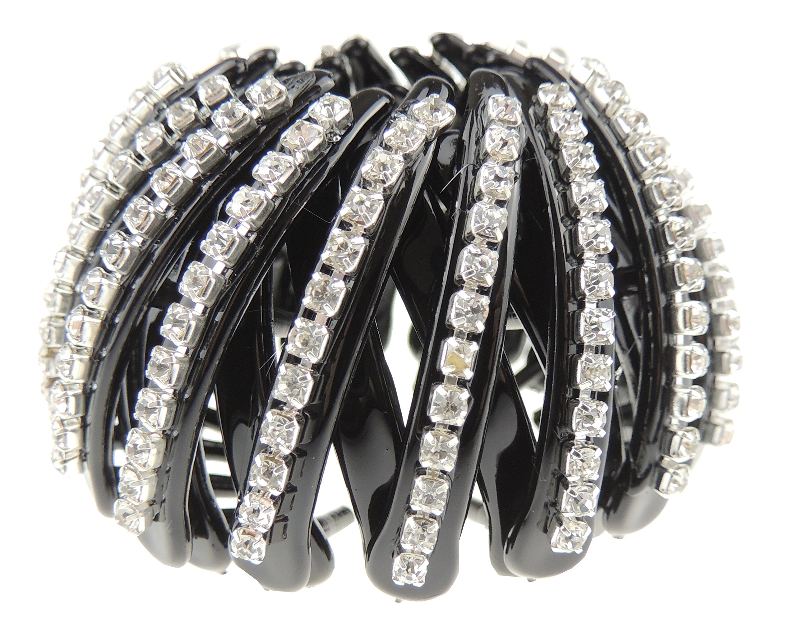 Womens Bridal Wedding Party Christmas Styling Hair Accessories Pins Bun Expandable Holder Pony Tail Chignon Brooch Hairpin Chopsticks Stick Vintage Look Diamante Crystal (Black, Large)