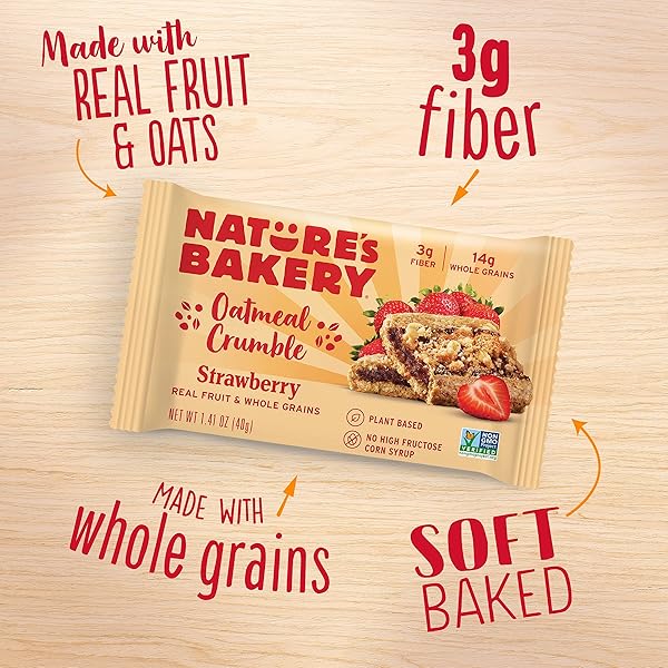 NATURE’S BAKERY OATMEAL CRUMBLE BARS, STRAWBERRY, REAL FRUIT, VEGAN, NON-GMO, BREAKFAST BAR, 1 BOX WITH 6 BARS, 6 COUNT