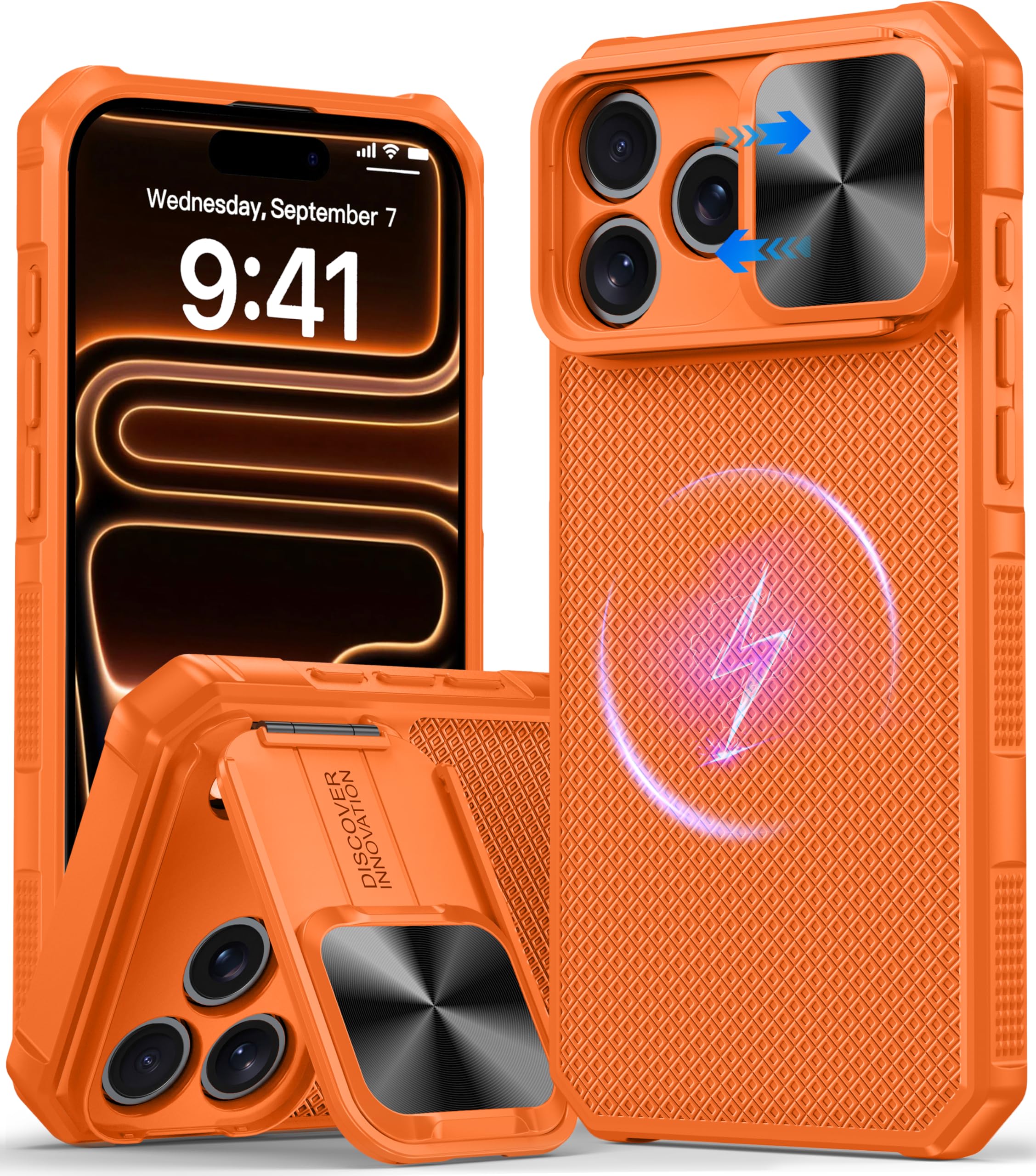 Photo 1 of GIVELOT Magnetic for iPhone 17 Pro Max Case,[Compatible with Magsafe][Slide Camera Cover][Kickstand][Military Grade Protection] Shockproof Rugged Case for iPhone 17 Pro Max,Orange