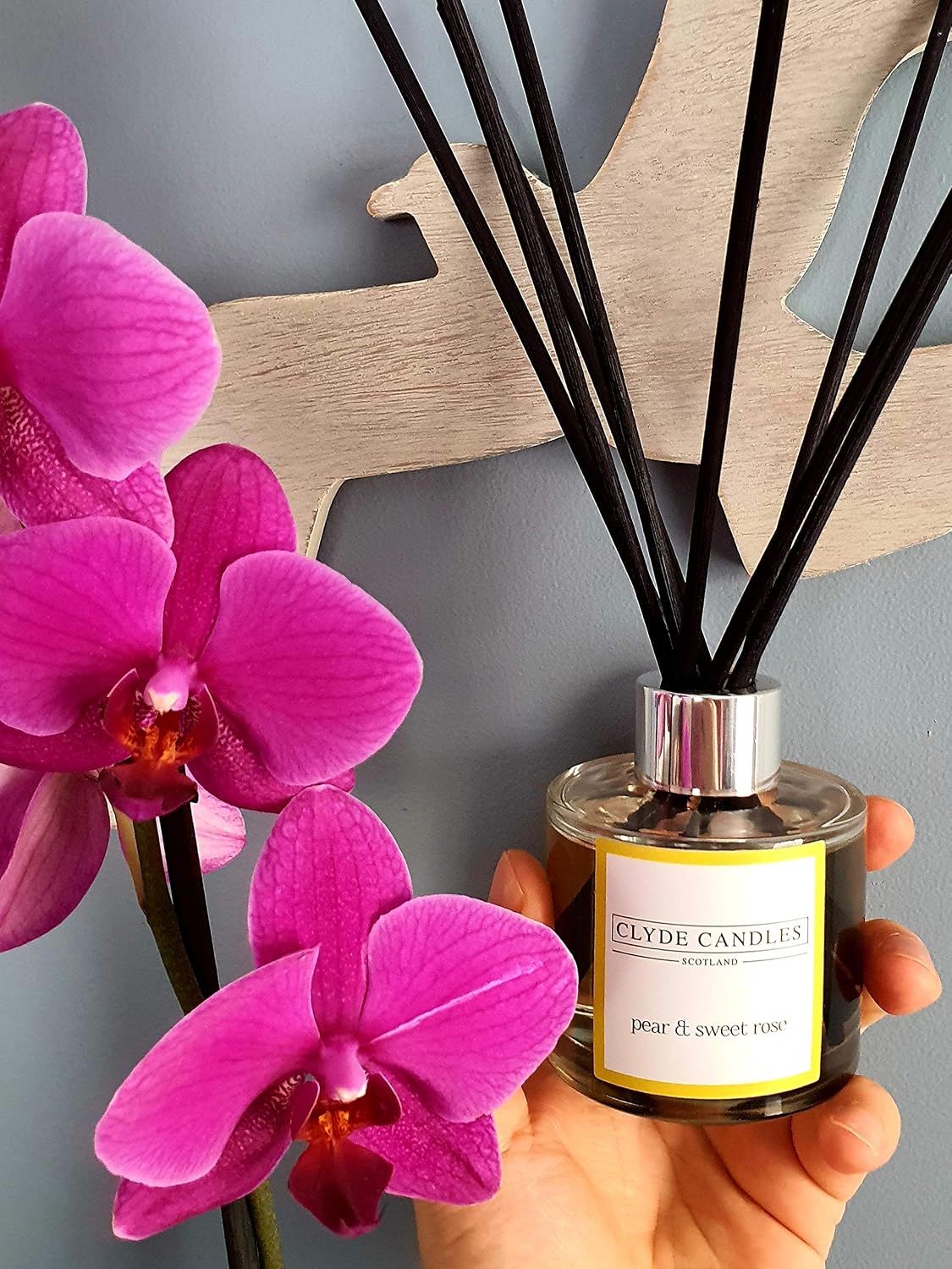 Pear & Sweet Rose Reed Diffuser, Clyde Candles, Luxury Diffuser Oil with a Set of 7 Fibre Sticks, 100ml - Image 3