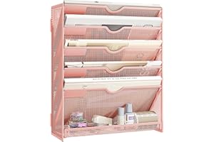 SUBEKYU File Organiser, 6-Tier A4 Wall Mounted Magazine File Holder for Mails Folders Papers, Vertical Document Organiser for