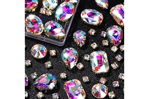 WILLBOND 156 Pcs Sew on Rhinestones Claw Flatback Crystal Rhinestones Metal Prong Setting Gems Acrylic Glass Sewing Gems for Clothes DIY Craft Shoes Dress Jewelry Making(Gold Claw, White AB)