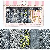 Confect Mix Silver Star Christmas Sprinkles & Sparking Sugar | Black & Grey Pearls & Vermicelli | Galaxy Sprinkles | Star Spr