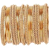 Touchstone "Golden Bangle Collection Indian Bollywood Rhinestones Grain Work Designer Jewelry Thick Bangle Bracelets for Women in Antique Gold Or White Tone.