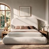 YITAHOME King Size Bed Frame,Soft Cloud Bed with Footboard, Rounded Corners | Velvet Upholstered Platform Bed, Low Profile Cloud Bed Frame,Easy Assembly, Beige (Not Include Box Spring)