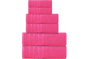 CRAFTBERRY Bath Towels Set-100% Cotton-2 Bath Towels, 2 Hand Towels & 2 Washcloths-Large, Absorbent, Soft & Plush-Home, Spa, Hotel, Pool, Gym, Shower Towels -6 Piece Luxury Bathroom Towels - Hot Pink/Dark Pink