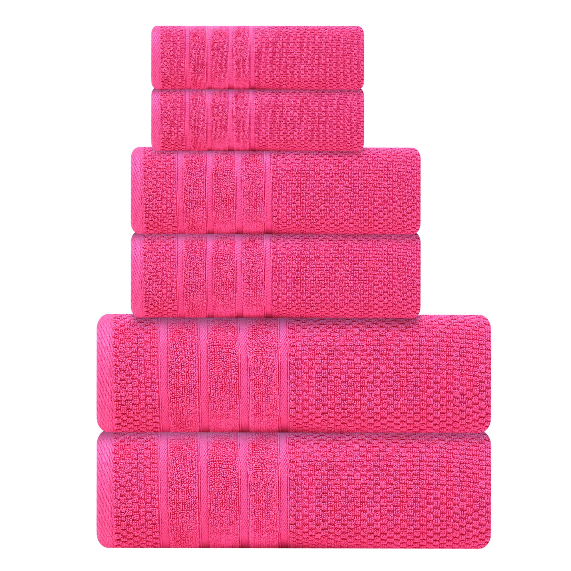 CRAFTBERRY Bath Towels Set-100% Cotton-2 Towels, 2 Hand & Washcloths-Large, Absorbent, Soft Plush-Home, Spa, Hotel, Pool, Gym, Shower -6 Piece Luxury Bathroom - Hot Pink/Dark Pink