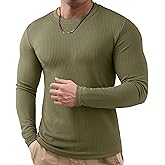 JMIERR Mens Long Sleeve Muscle T Shirts Casual Crewneck Knitted Longline Textured Tee Shirts for Gym Workout