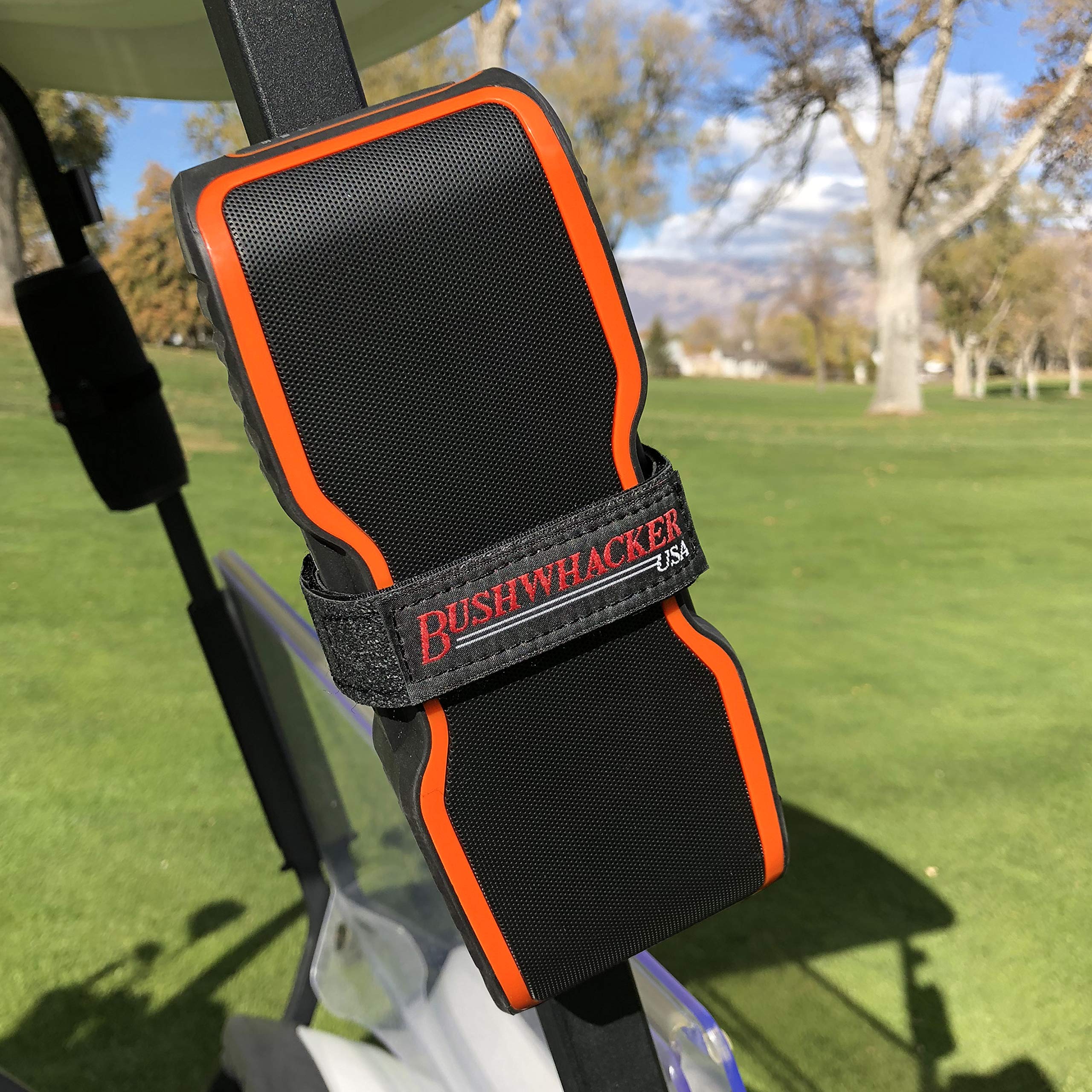 Bushwhacker Portable Speaker Mount for Golf Cart Railing, Bike Frame, Scooter, Boat - Adjustable Non-Slip Strap Fits Bluetooth Wireless Speakers Durable Weather-Resistant Holder for Bar Rail Carry