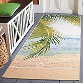 SAFAVIEH Washable Rug Outdoor Barbados Collection - 2'8" x 8' Runner, Gold & Blue, Non-Shedding & Easy to Clean, Ideal for Pa
