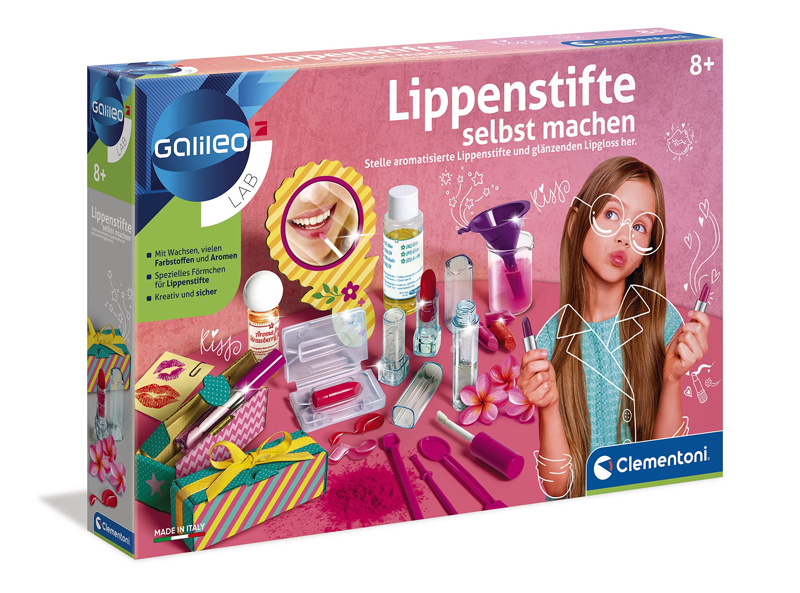 Clementoni Galileo Lab - Make Your Own Lipsticks, Experiment Box for Beauty Fans, Scented Lip Care Products, Toy for Children from 8 Years 59117