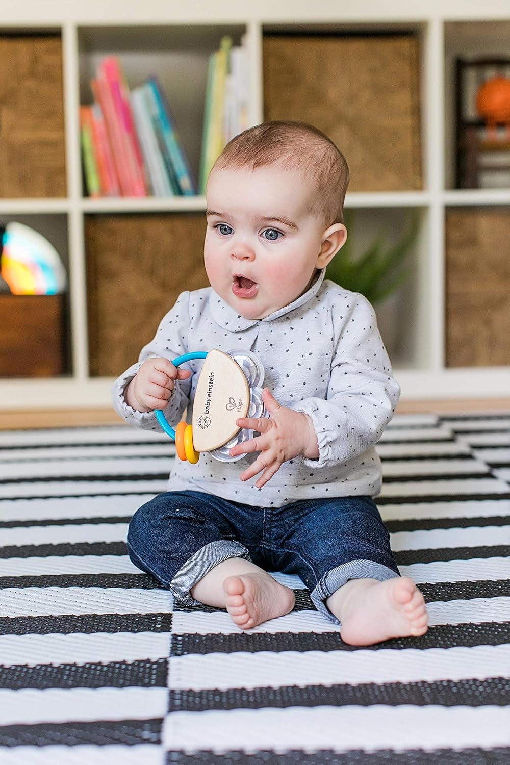 Baby Einstein Tiny Tambourine Wooden Musical Toy, Ages 3 months + : Baby