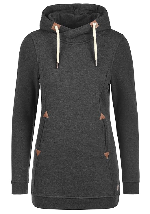 DESIRES Vicky Hood-Long Damen Langer Kapuzenpullover Hoodie Longpullover Mit Kapuze Und Cross-Over-Kragen Wahlweise Mit Teddy