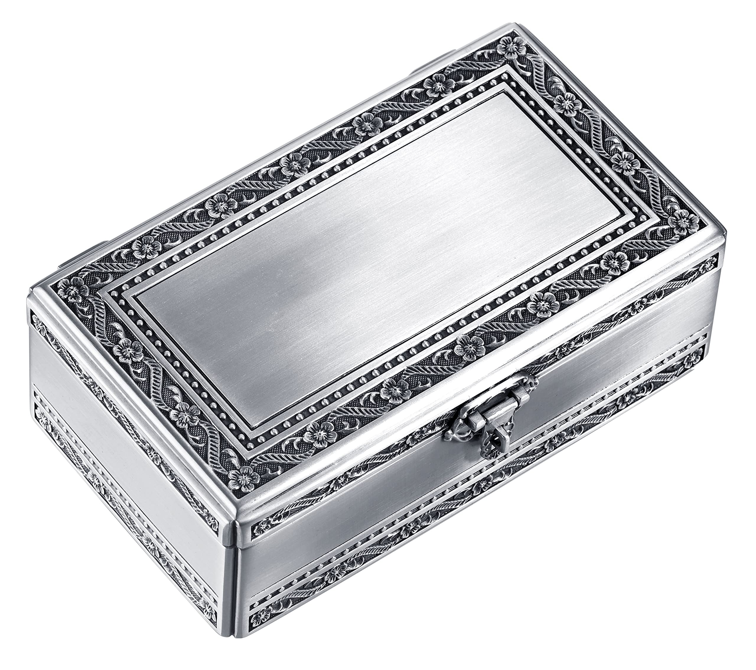 INFINIONLY Jewelry box for women, Zinc Alloy jewelry box, vintage rectangular metal jewelry box, carved pattern, built-in flannel partition, jewelry storage box, handicrafts, no deformation, no rust