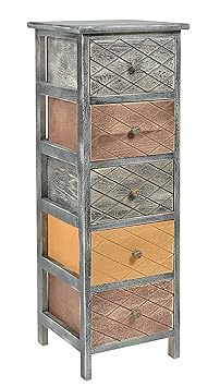 ts-ideen Kommode Schrank Hochregal Shabby Look schwarz Nachttisch 5 Schubladen braun beige