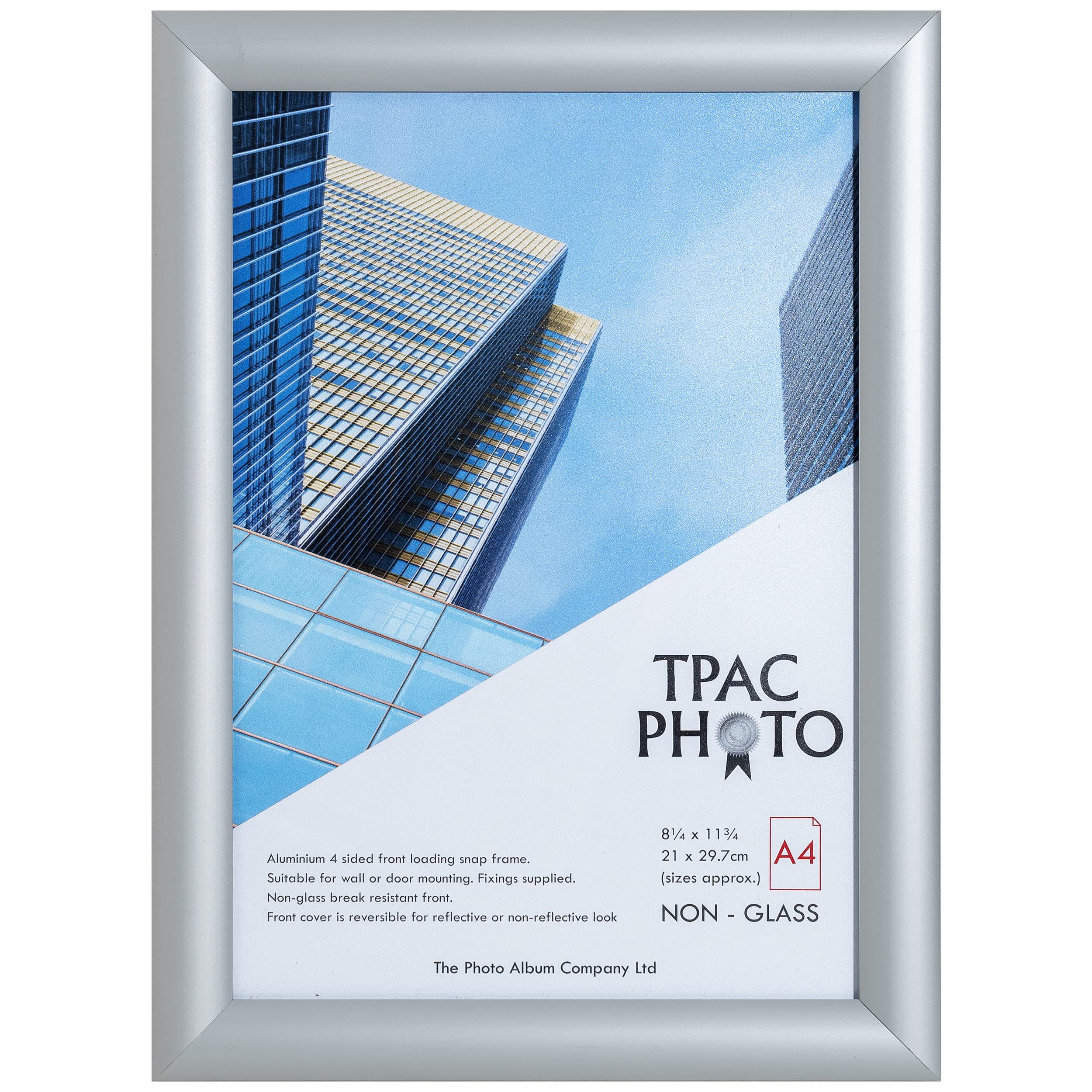 Hampton Frames A4 Snap Frame 21x30cm Silver Pack of 1, Acrylic Front, Front Loading, Break Resistant, Anti Reflective, Includes Fixing Kit, Easy Change