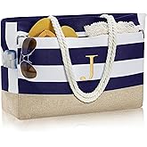 YOOLIFE Large Initial Beach Bag Waterproof Tote Zipper Bag Personalized Gifts for Women Her Birthday Travel Beach Essential