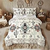 Feelyou Khaki Southwestern Aztec 7 Pieces Bedding Set Kids Geometric Vintage Comforter Set with Sheets Queen Size Rustic Western Cactus Bohemian Boho Tribal Bed in a Bag for Women Men Room Decor Soft