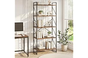 Shintenchi 5 Tiers Bookshelf, Classically Tall Bookcase Shelf,Industrial Book Rack,Modern Book Holder in Bedroom/Living Room/