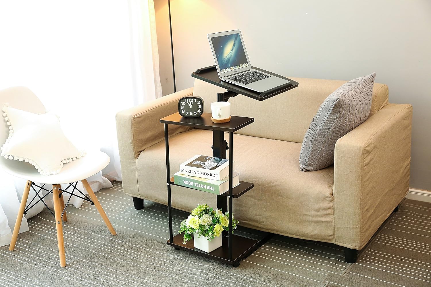 DOEWORKS Laptop Desk Height Adjustable Tray Side Table for Bed or Sofa, Black Overbed Table with Wheels : Office Products
