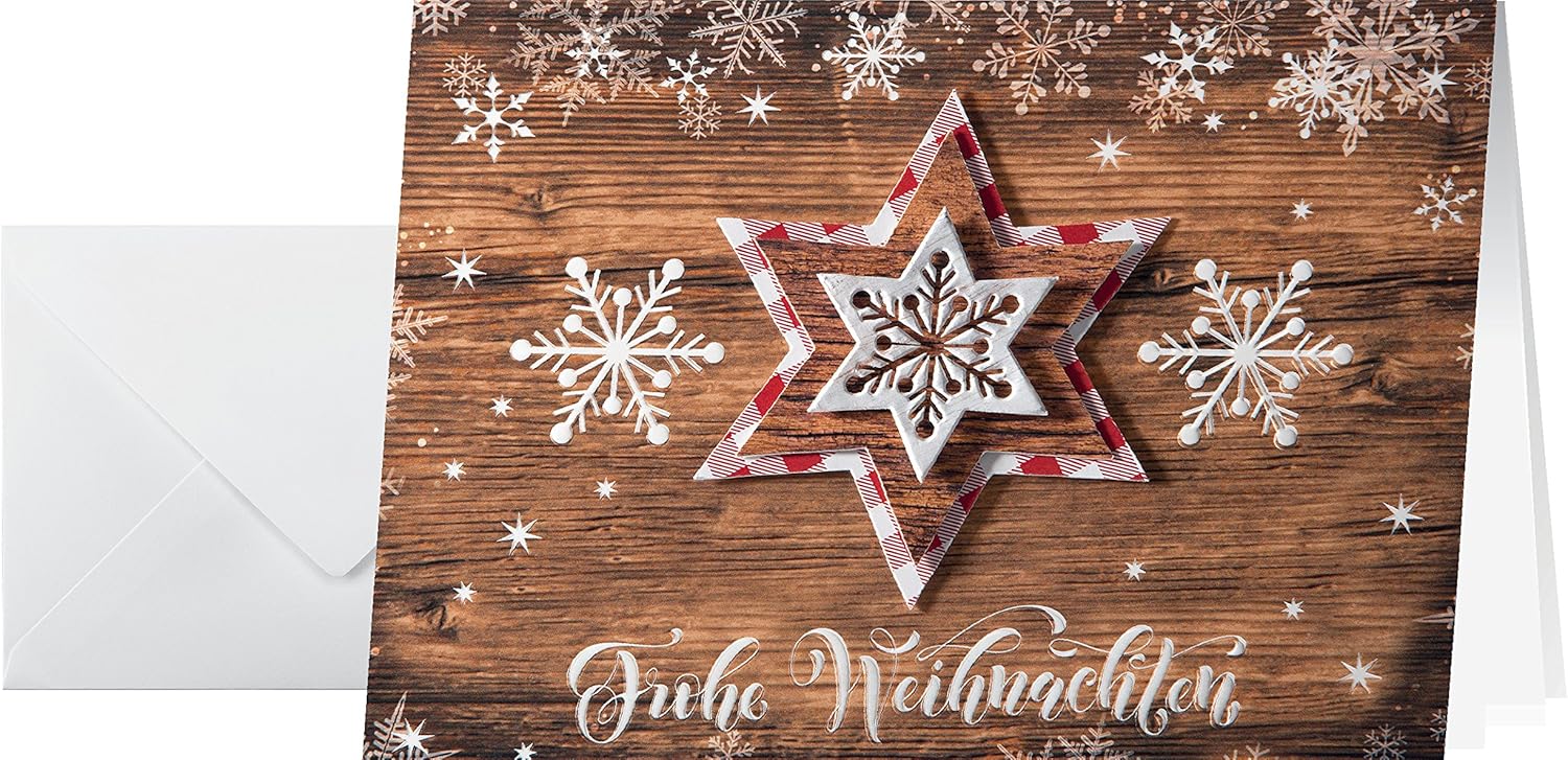 SIGEL DS054 Christmas Greeting Card "Country Stars", A6 (A5), blank, 10 Pieces incl. 10 envelopes, easy to print