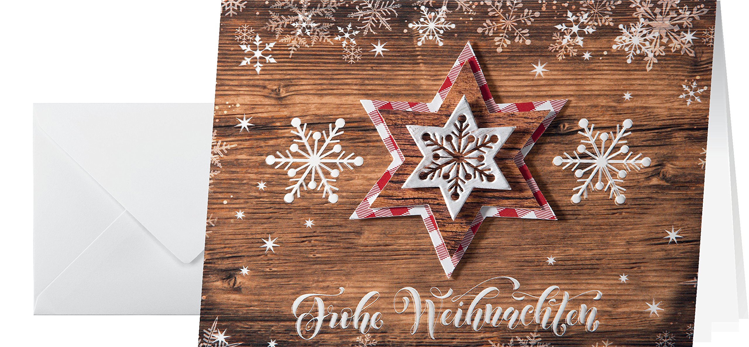 SIGEL DS054 Christmas Greeting Card "Country Stars", A6 (A5), blank, 10 Pieces incl. 10 envelopes, easy to print