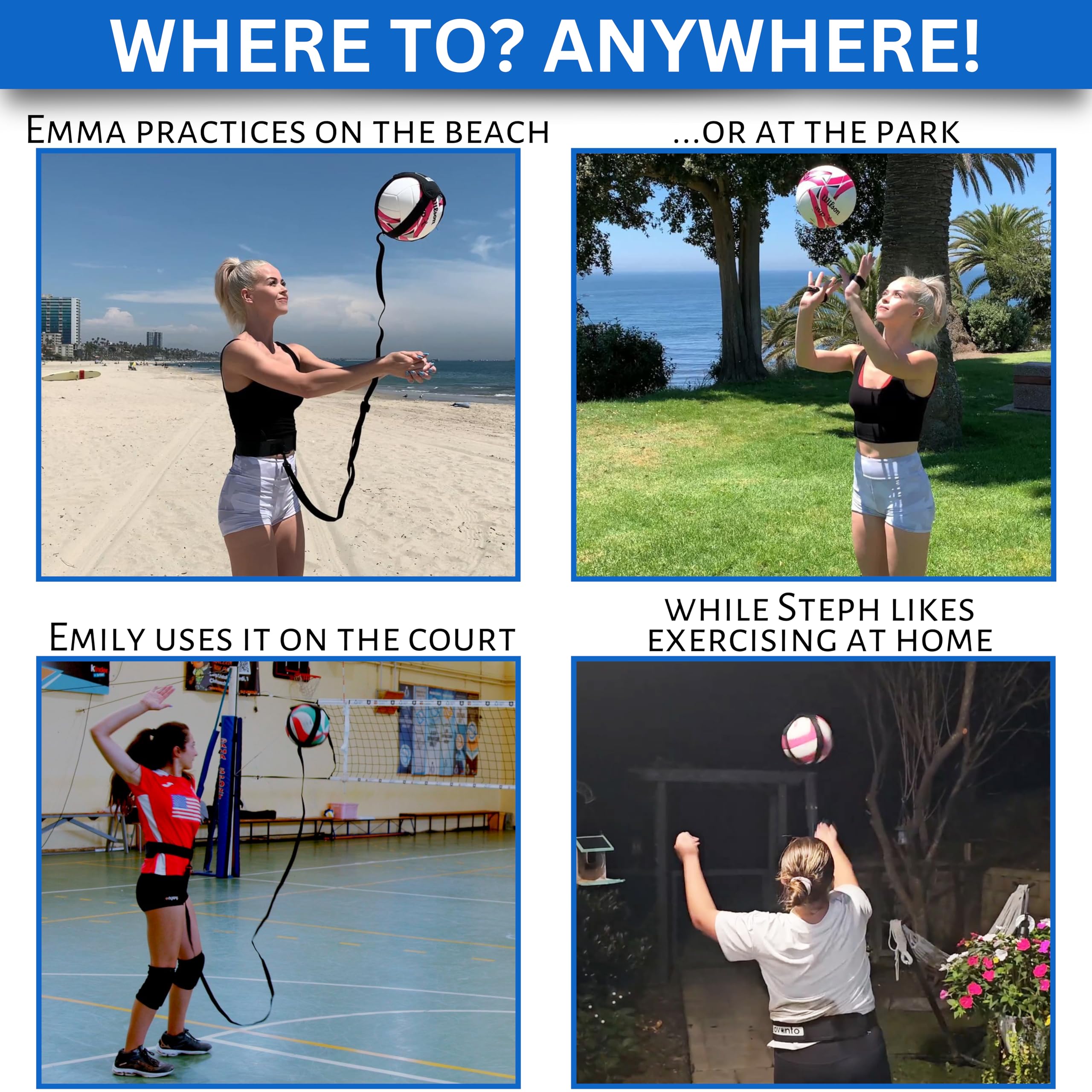 OVANTO Volleyball Training Equipment Aid – Solo Volleyball Equipment in 4 Styles to Serve, Spike, Set and Pass Like a Pro - Adjustable Volleyball Practice Equipment Gift for Beginners & Experts