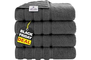 American Soft Linen Luxury 4 Piece Bath Towel Set, 600 GSM 100% Cotton Turkish Bath Towels for Bathroom, 27x54 in Large Bathroom Shower Towels, Dark Gray