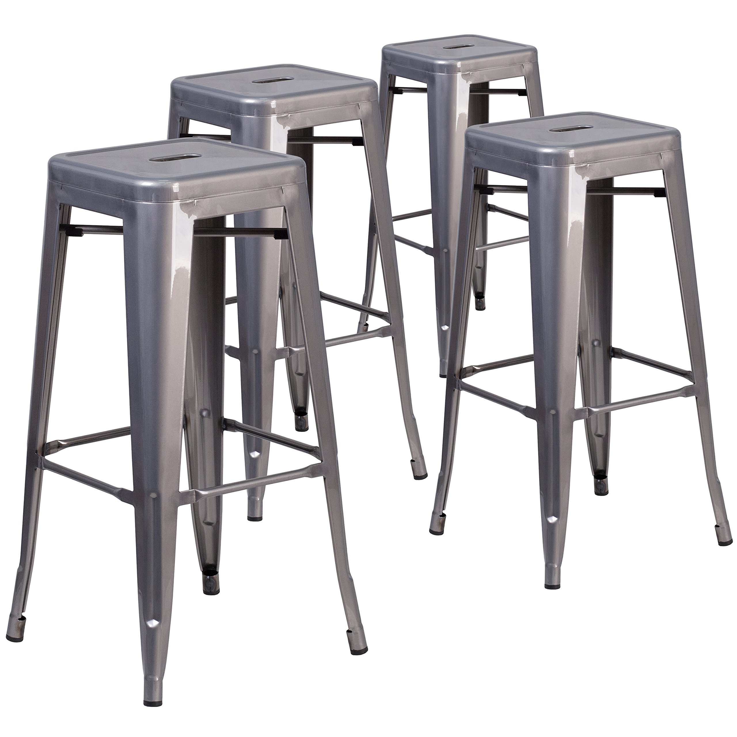 Flash Furniture 4 Pk. 30'' High Backless Clear Coated Metal Indoor Barstool with Square Seat