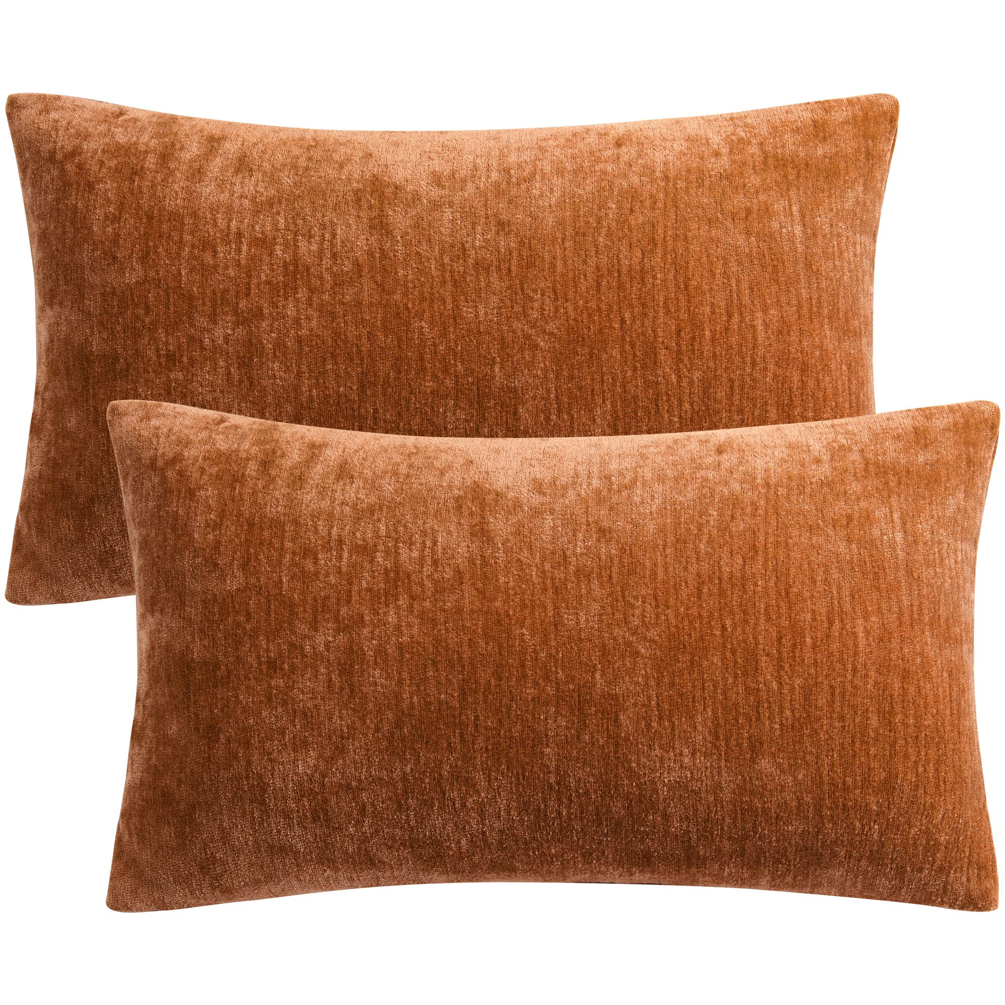 PiccoCasa Pack of 2 Decorative Cushion Covers for Sofa Bedroom, 12x20 Inches (30x50cm) Chenille Throw Pillow Covers Water Repellent - Burnt Orange Throw Cushion Covers with Invisible Zipper