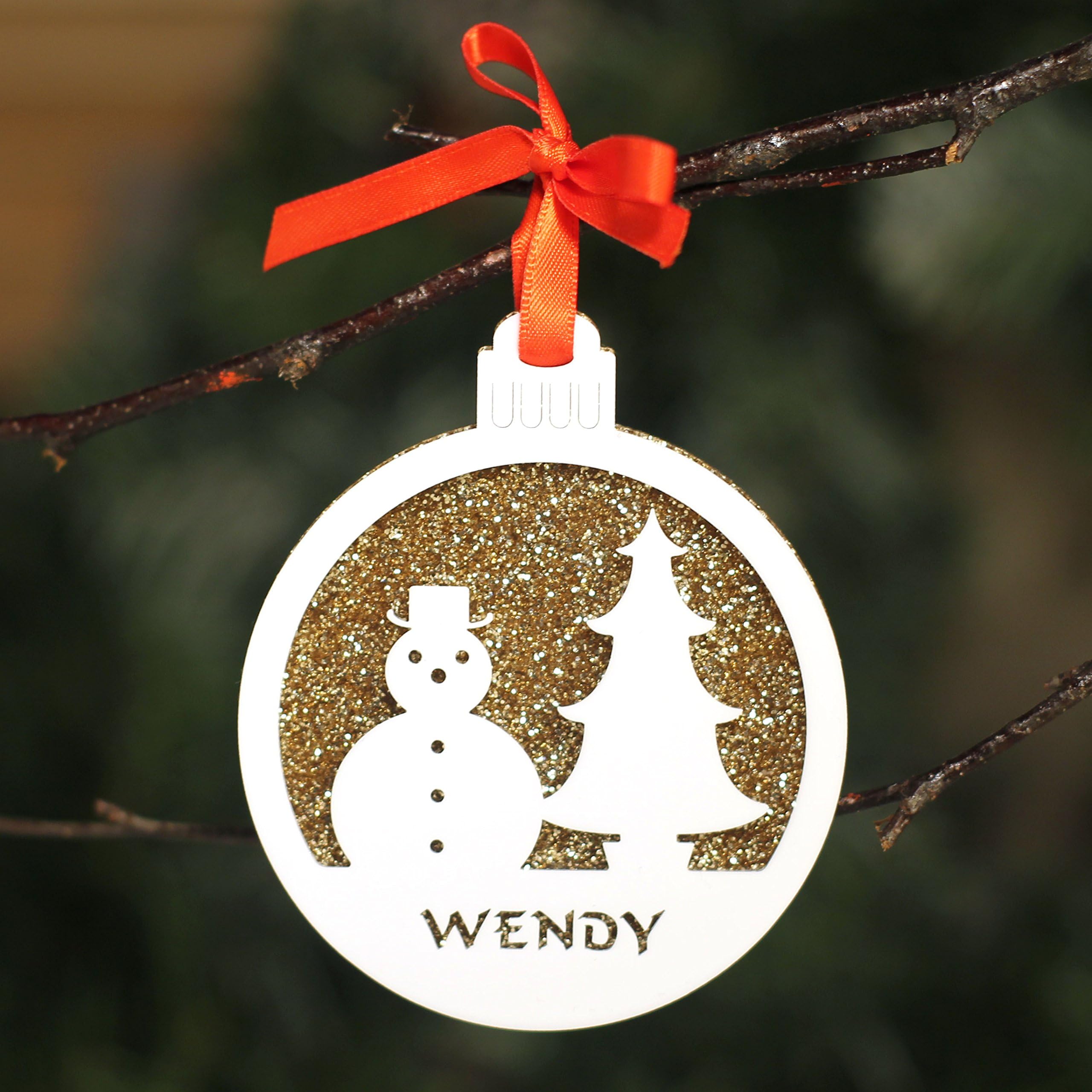 Personalised Custom White & and Glitter Gold Snowman Christmas Tree Bauble Festive Decoration Ornament Decorations Best Balls Personalise Name with Handmade Xmas .o. – Speedy Fast & Free UK Delivery