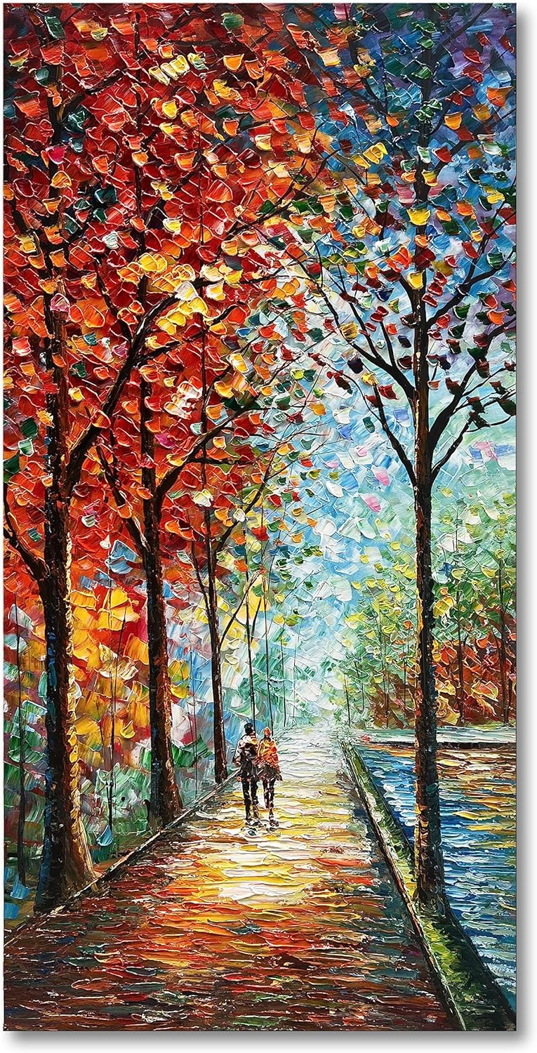 Paintings - Diathou Art Hand-painted Landscape Oil Painting Wall Art 24x48 Inchs Contemporary Abstract Vertical Texture Oil Painting For Living Room Bedroom wall Decoration