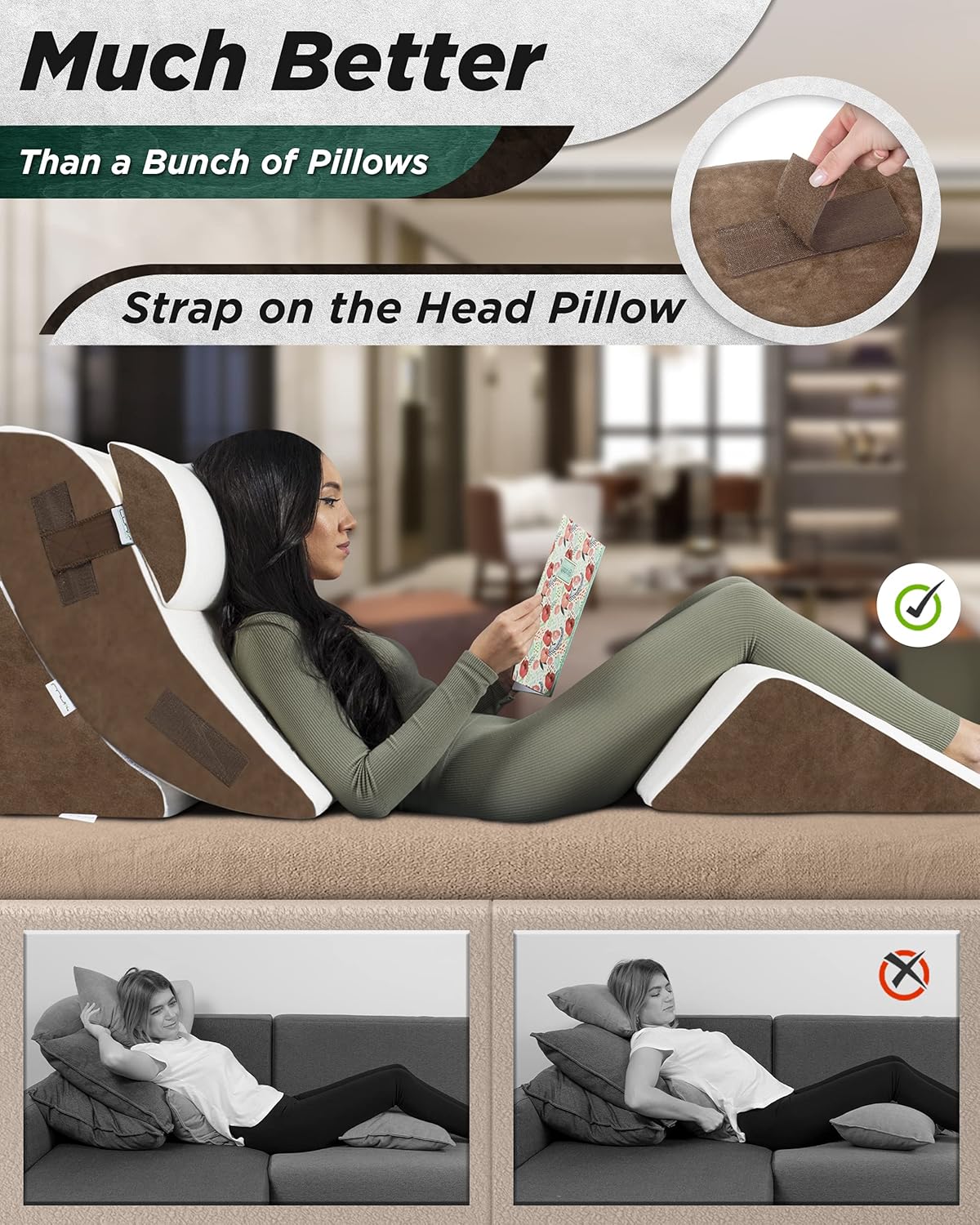 Lunix LX5 4pcs Orthopedic Bed Wedge Pillow Set, Post Surgery Memory Foam for Back, Neck and Leg Pain Relief. Sitting Pillow, Comfortable and Adjustable Pillows Acid Reflux and GERD for Sleeping Brown: Kitchen & Dining