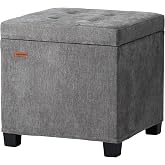 ABHENG Steel Frame Square Ottoman with Storage Light Gray UASND641G | 17.7" x 17.7" x 17.7", Hold 660 lbs, 48L Storage Capacity, Breathable Chenille, Removable Lid, for Dorm Living Room
