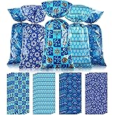 Blulu 100 Pieces Hanukkah Cellophane Treat Bags Chanukah Gift Bags Blue Jewish Holiday Theme Candy Present Supplies Plastic Clear Goodie Favors with 100 Silver Twist Ties for Hanukkah Decorations