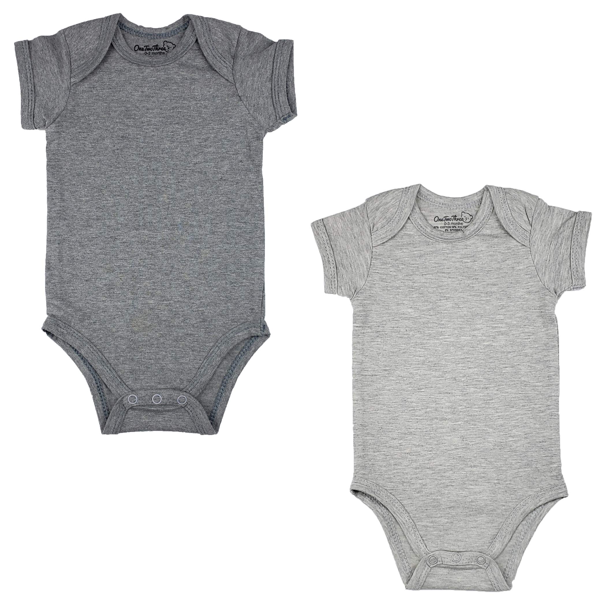 Photo 1 of 123 Bear Baby Cotton Spandex Infant Bodysuits Long Sleeve and Short Sleeve (Gray 2-Pack Short Sleeve, 0-3 Months)