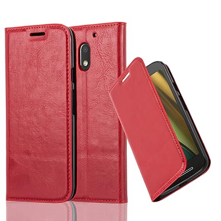 Cadorabo Hülle für Motorola Moto E3 - Hülle in Apfel ROT – Handyhülle mit Magnetverschluss, Standfunktion und Kartenfach - Ca