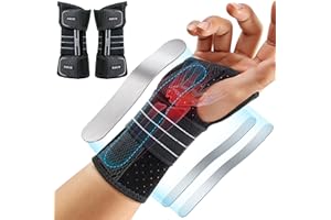 Rakiie 2 Pack Carpal Tunnel Wrist Braces, Adjustable Night Wrist Support with 3 Metal Splints, Hand Stabilizer for Men Women 