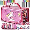 beefunni Unicorn Washable Markers Set 48 pcs with Glitte Pencil Case, Art Supplies for Kids Ages 4-6-8, Arts Crafts Coloring Set with Stickers - Birthday Gifts for Girls 4 5 6 7 8 9 Year Old