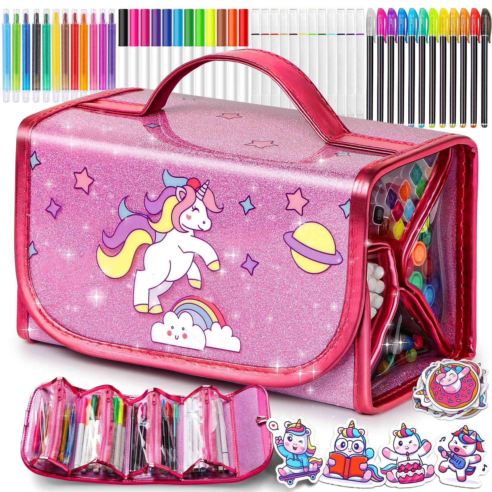 Hot Bee Unicorn Gifts for Girls 4 5 6 7, Unicorn Pencil Case Stationary Sets, Girl Toys Age 4-7, Drawing Colouring Set for Kids, Art and Crafts for Kids 4-6, Birthday Christmas Presents for Girls