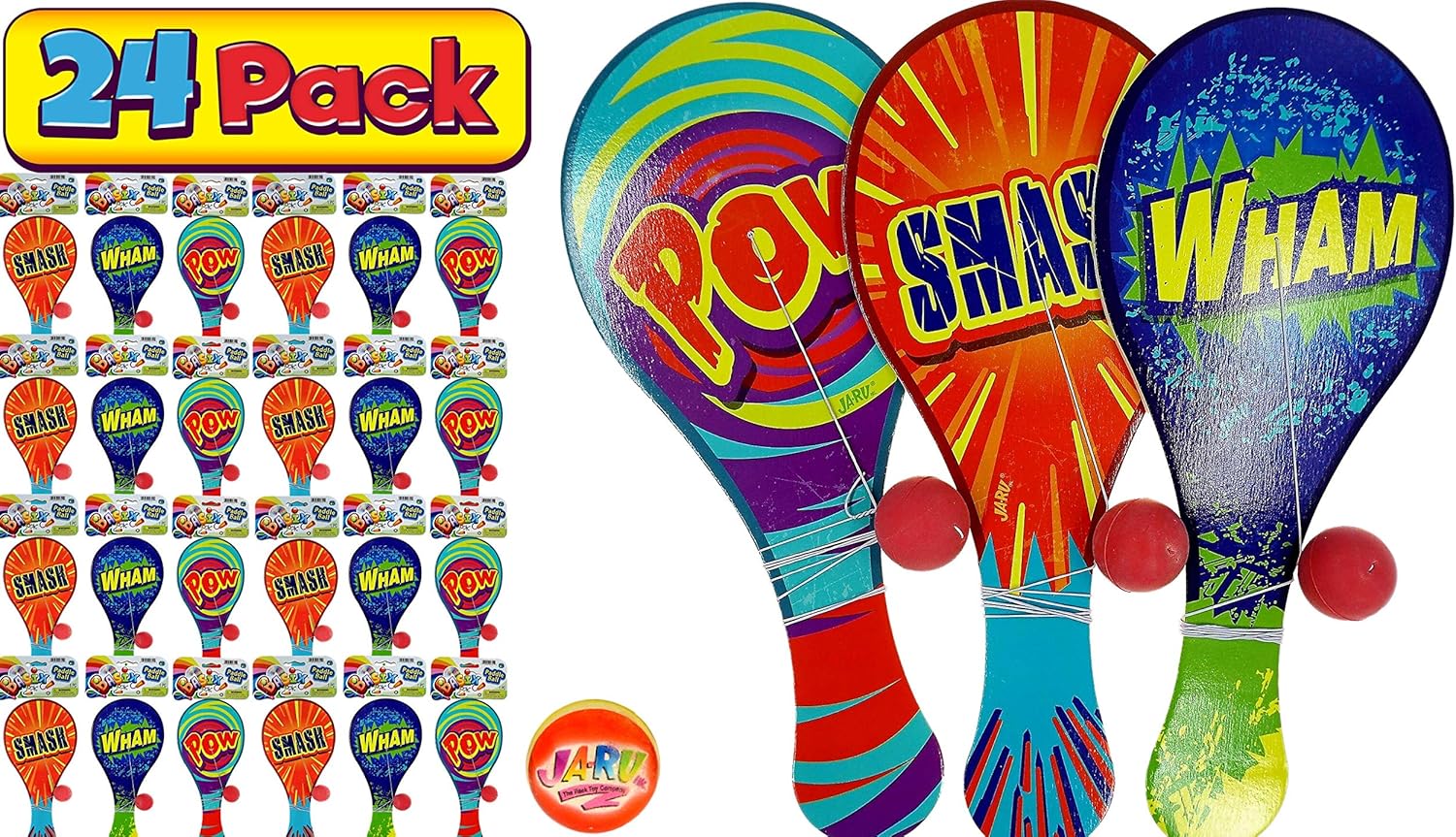 JARU Wood Paddle Ball with String (Pack of 24) Real