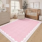GarveeHome 4x6 Rug Non-Slip Washable Low-Pile Carpet - Scalloped Solid Pink Modern Minimalism Rugs for Bedroom Living Room Nursery Kitchen Entryway Indoor Mat with Rubber Back