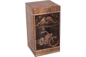 HIND HANDICRAFTS Biker Wooden Urn for Adult Ashes - Mountain Rising Sun Design - Handmade Hardwood Funeral Urn Box for Burial