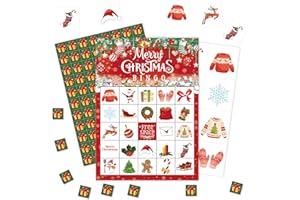 pseuaudo Christmas Bingo Games, Winter Bingo Cards, Merry Christmas Theme Party Games for Adults Family Large Group Party, 24 Bingo Cards, D03