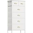 YILQQPER Tall Dresser for Bedroom with 6 Drawers, Storage Tower White Dresser for Closet, Living Room, Nursery, Office, Chest of Drawers with Metal Handle, Leather Front, Wood Top, Glacier White