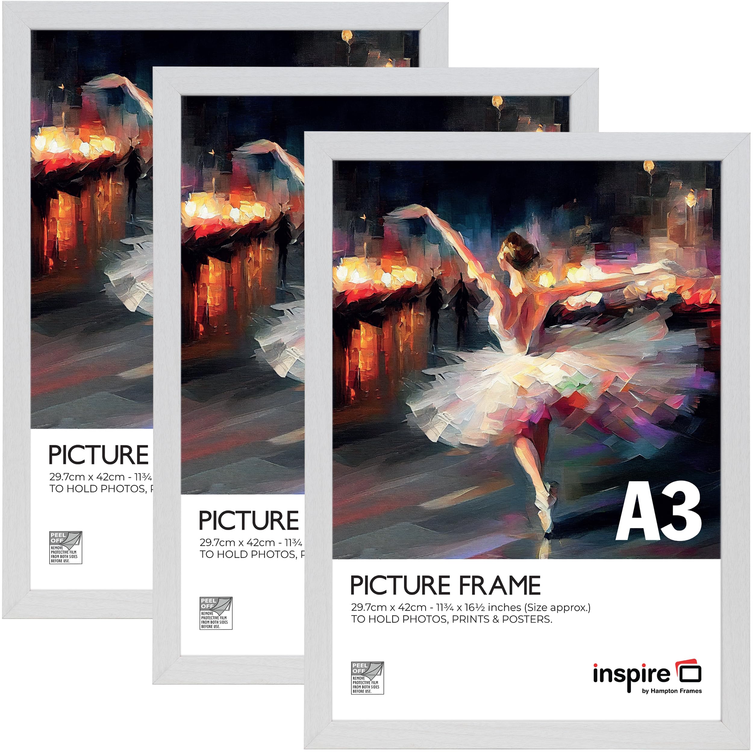 Inspire By Hampton WELFORD A3 (29.7x42cm) White Poster Frame Acrylic (Non-Glass) Front Pack of 3